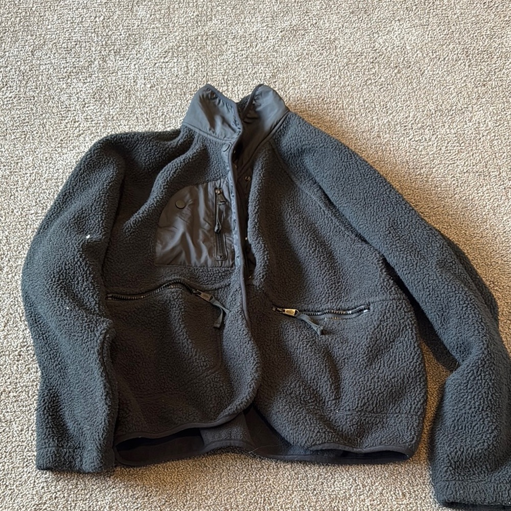 Free People Charcoal Gray Sherpa Fleece Jacket
